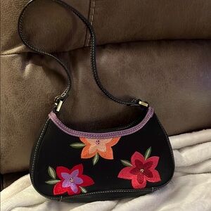 Floral Embroidered Black Handbag
